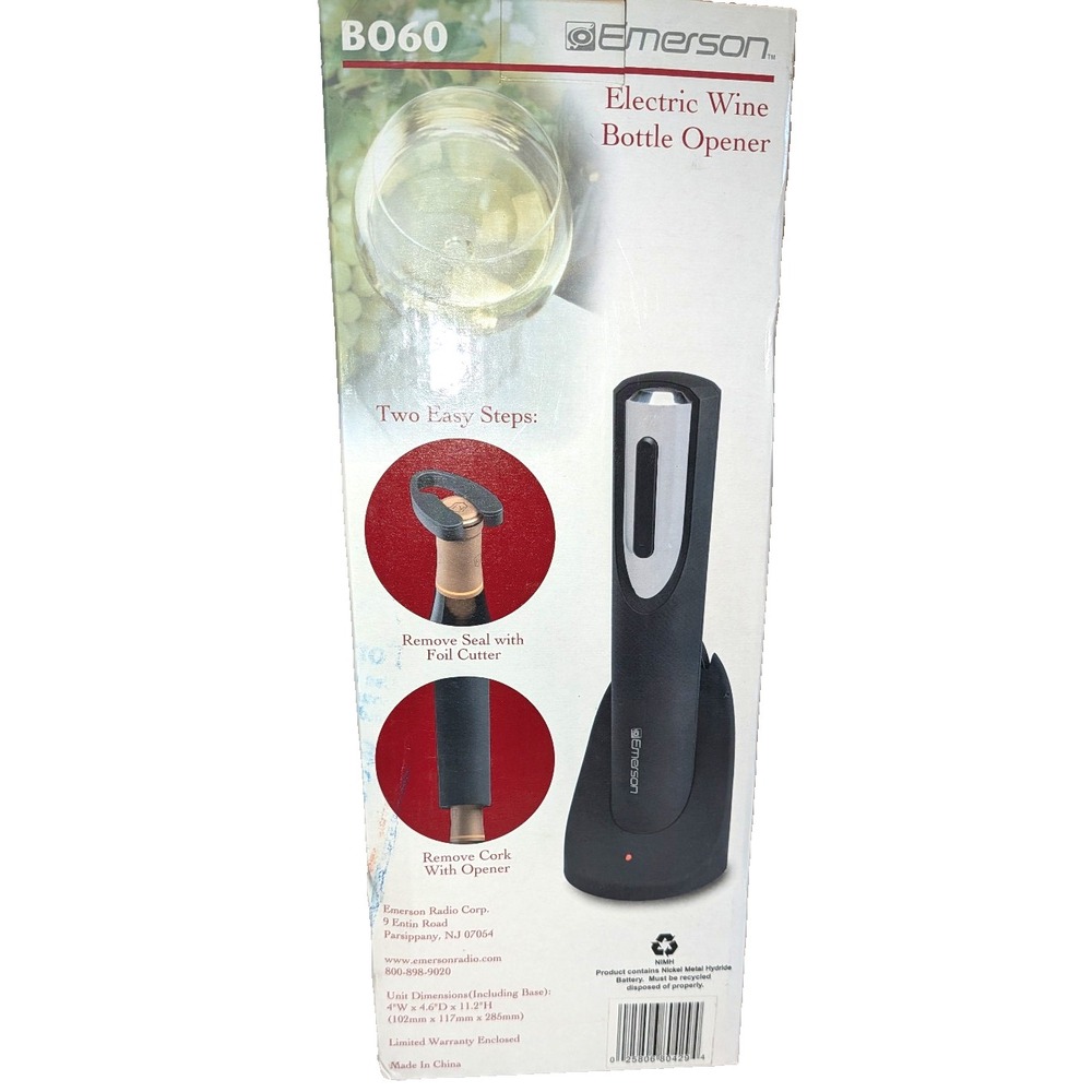 Emerson Electric Wine Bottle Opener with Foil Cutter in Black B060 Cordless NEW